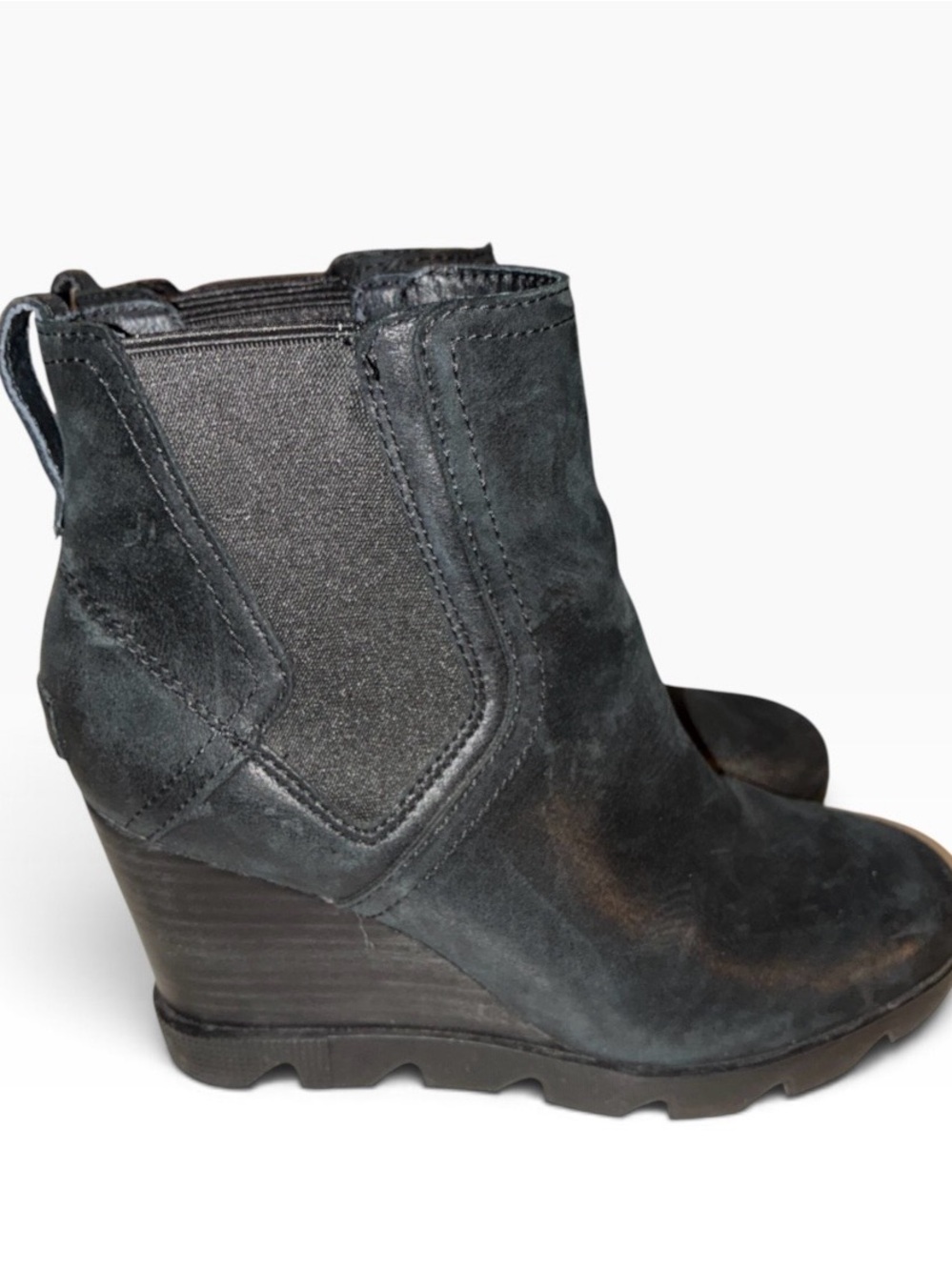 Sorel Womens Joan Uptown Wedge Black Leather Pull On Chelsea Boots Size 7